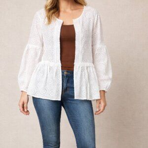 NWT Suzanne Betro Women’s Fringe Trim Eyelet Jacket Size 2X